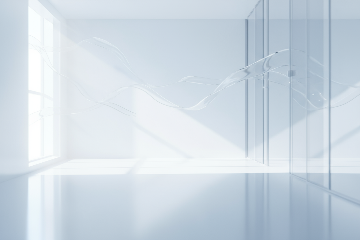 Image réaliste et haut de gamme évoquant la lumière, l’énergie et le bien-être.
Ambiance minimaliste et lumineuse, avec des tons blancs, bleus clairs et argentés. La lumière naturelle du matin traverse un espace épuré, créant des reflets doux et une atmosphère de calme et de renouveau. L’image doit transmettre la sensation d’énergie qui se réveille — vitalité, équilibre, sérénité — sans montrer de personnes ni de produit.